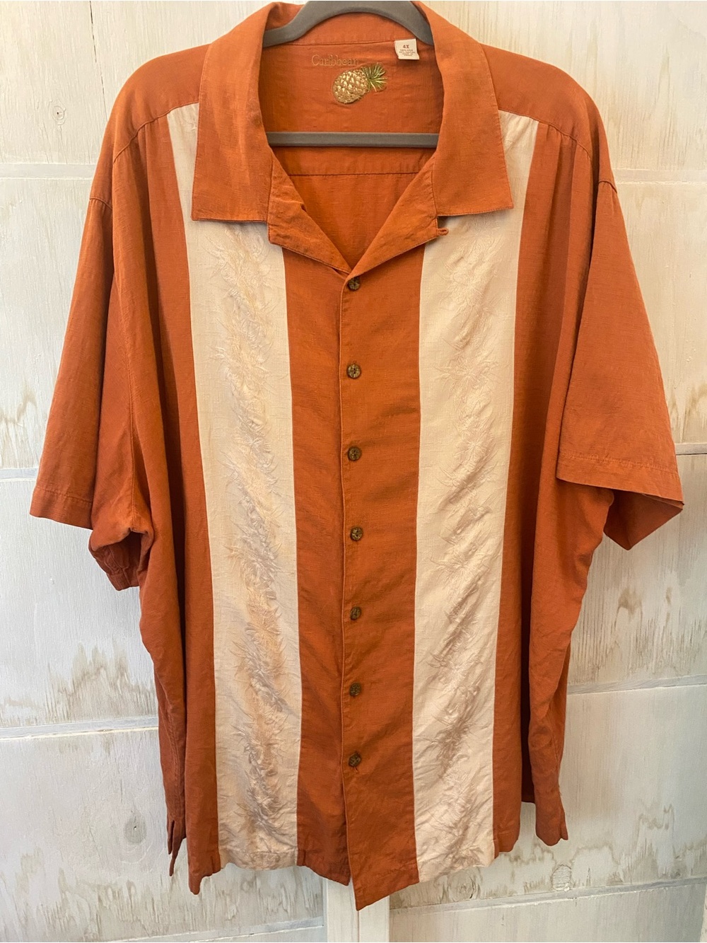 Caribbean Rust and Cream Short Sleeve Button-Down 4X Silk Blend Shirt Flaw